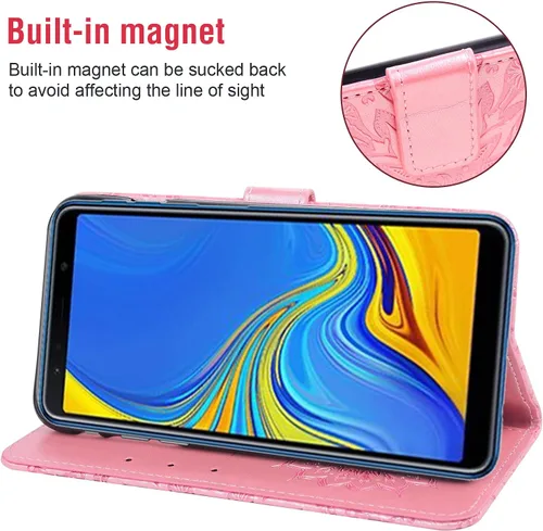 Vista 3 de Funda de teléfono para Samsung Galaxy A7 2018 con protector de pantalla de vidrio templado, funda delgada con tapa para tarjetero, accesorios