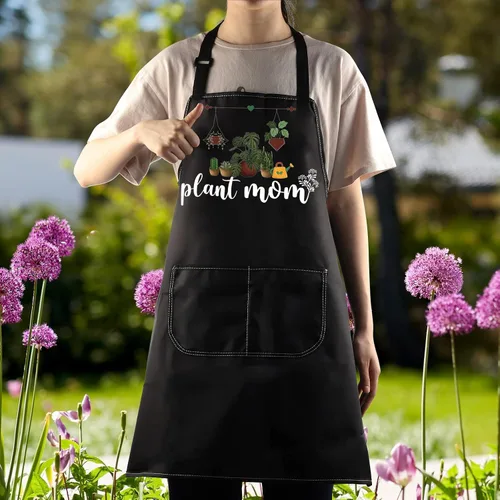 Vista 3 de WZMPA Plant Mom - Delantal de jardinería con bolsillos, regalo para amantes de las plantas, delantal ajustable para jardinero, florista, abuela, mamá