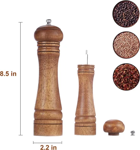 Vista 2 de Gulex® Molinillo de pimienta de madera, grosor ajustable, molinillo de pimienta de madera de 8 pulgadas, mecanismo de molienda de cerámica, molino