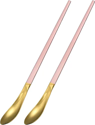 Vista 9 de uxcell Juego de 2 cucharas de mango largo, cucharas de acero inoxidable de 10 pulgadas, cucharas de café para mezclar, bebidas, café (azul dorado)