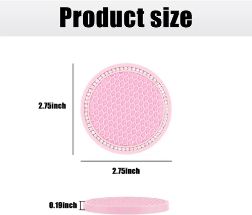 Vista 2 de Fogfar Pack-2 Bling Car - Posavasos color rosa, insertos antideslizantes de 2.76 pulgadas
