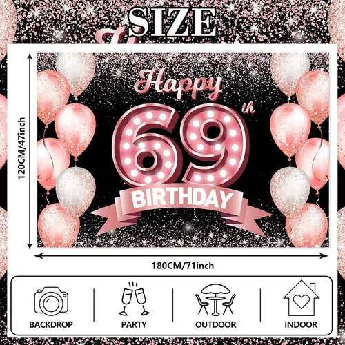 Vista 210 de Cartel de feliz cumpleaños décimo oro rosa, telón de fondo, saludos a 10 años, globos de confeti, decoración temática para niñas de 10 años
