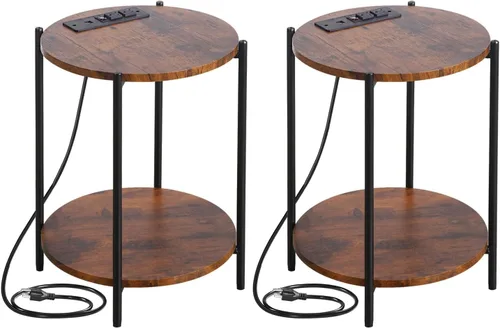 Vista 10 de Gawicpy - Mesa auxiliar de 2 niveles redonda, mesa de café plegable, mesa de sofá simplificada, mesa de acento para interiores y exteriores