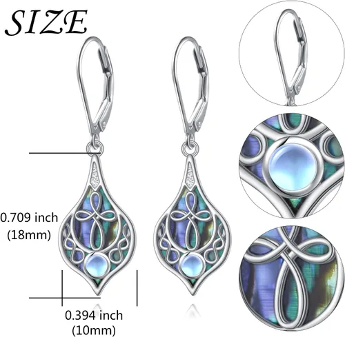 Vista 43 de Aretes colgantes de filigrana de plata de ley 925, margarita, loto, flor de rosa, piedra lunar, lágrima para mujer, nudo celta infinito, margarita