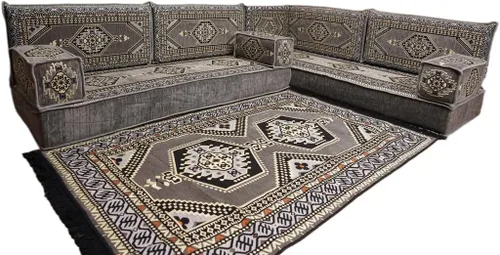 Vista 142 de arabicsofa Juego de asientos Jalsa en forma de L – Majlis árabe hecho a mano con almohadas de respaldo