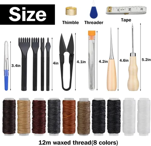 Vista 2 de Yizzvb Kit de costura de cuero de 46 piezas, kit de herramientas de costura