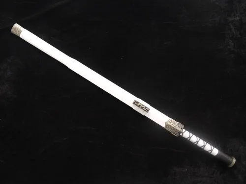 Vista 2 de Espada china/Han jian/Hoja de acero al carbono medio/vaina de pintura de cuero blanco