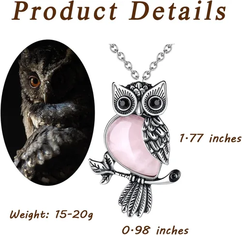 Vista 6 de MAIBAOTA Collares de búho para mujeres y hombres, collar con colgante de piedra de cristal curativa, regalos de Navidad para mujeres, joyas