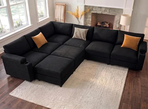 Vista 10 de Sofás seccionales para sala de estar, sofá modular de terciopelo certificado FSC, de gran tamaño, en forma de nube, sofá convertible en forma de U