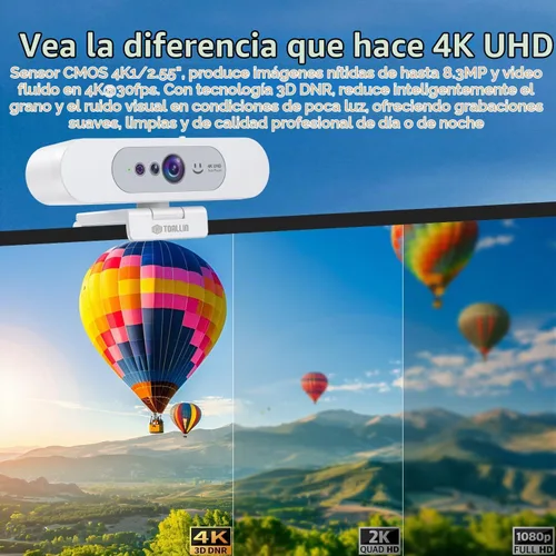Vista 2 de TOALLIN Cámara web 4K para PC, cámara compatible con Windows Hola