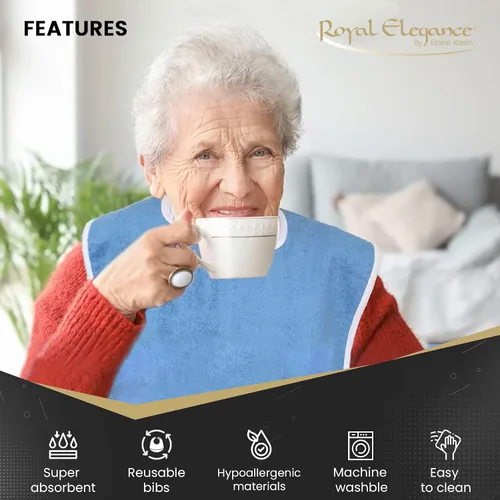Vista 2 de Elaine Karen Paquete de 1 Baberos Premium para Adultos para Mujeres y Hombres, Paño para Comer para Personas Mayores y Discapacitadas, Ajustable