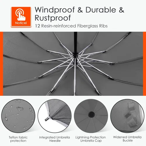 Vista 5 de Bodyguard Inverted Umbrella, Large Windproof Umbrellas for Rain & Sun, Compact Umbrella Reverse Umbrella with Reflective Stripe, Teflon Umbrella for