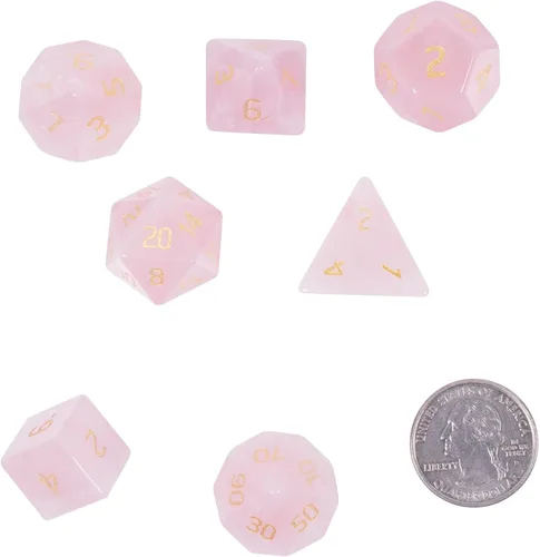 Vista 3 de Nupuyai Juego de dados poliédricos D&D de cristal de cuarzo rosa curativo con caja para Calabozos y Dragones, juego de 7 dados de mesa para RPG MTG