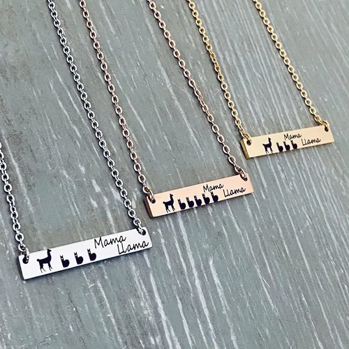 Vista 4 de Mama Llama Jewelry for Women, Mother's Horizontal Bar Necklace, Gift for Her - Choose Silver, Rose Gold or Yellow Gold in 16, 18, or 20 inch