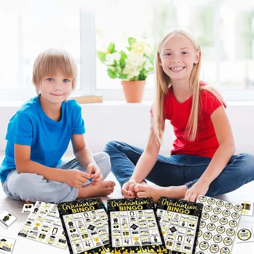 Vista 7 de Juegos de bingo de graduación, juego de graduación de oro negro para 24 jugadores, juegos de fiesta de graduación y actividades, tarjetas divertidas
