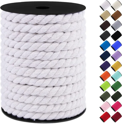 Vista 46 de Cordón de macramé de algodón, 0.315 in x 131 pies, hilo grueso para manualidades, cuerda trenzada de 3 hebras para colgar en la pared, ganchos