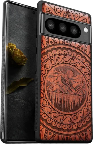 Vista 9 de Carveit Funda de madera para Pixel 8 Pro [madera natural y TPU suave negro] a prueba de golpes, funda de madera única compatible con Google Pixel 8