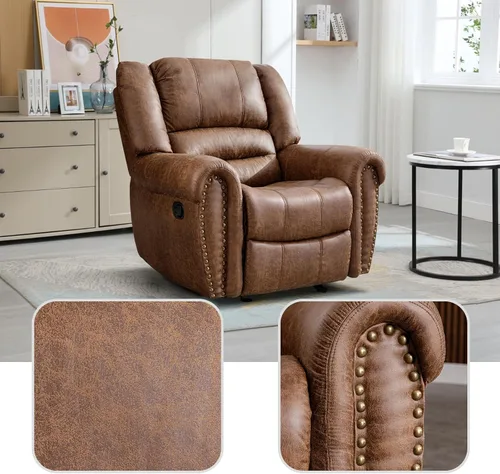 Vista 5 de EBELLO Silla reclinable manual de cuero sintético, silla reclinable individual clásica con cómodo apoyabrazos y respaldo, mueble para sala de estar