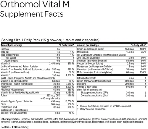 Vista 6 de Orthomol Vital M - Paquete de polvo y tabletas para hombres, suplemento vitamínico de 30 días, energía diaria, reducción de fatiga y apoyo