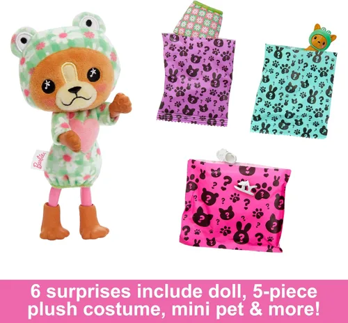 Vista 3 de Muñeca Barbie Cutie Reveal Chelsea y accesorios, disfraz de peluche de animal y 6 sorpresas que incluyen cambio de color, cachorro como rana