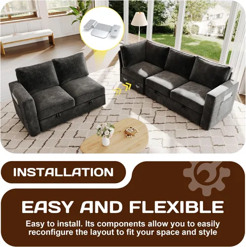 Vista 8 de Sofá modular de 85 pulgadas con cama extraíble, sofá modular de 5 asientos en forma de L con almacenamiento, sofás seccionales para sala de estar