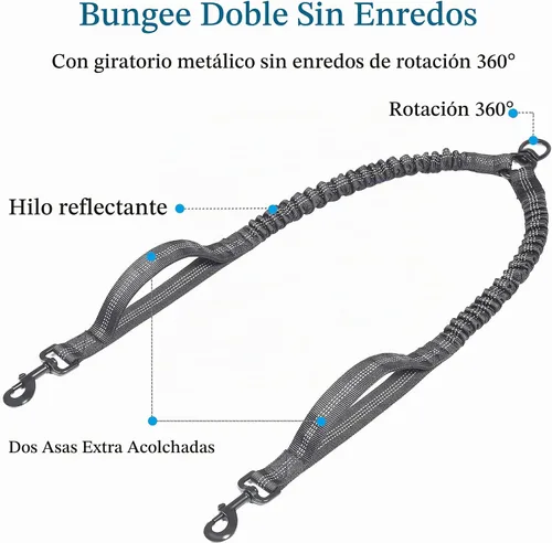 Vista 4 de Correa doble para perro con dos asas de tráfico adicionales, 18 ~