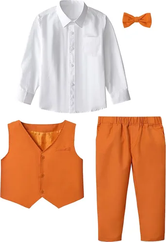 Vista 25 de A&J DESIGN Conjunto de traje de caballero para niños pequeños, 3 piezas, camisas, chaleco y pantalones