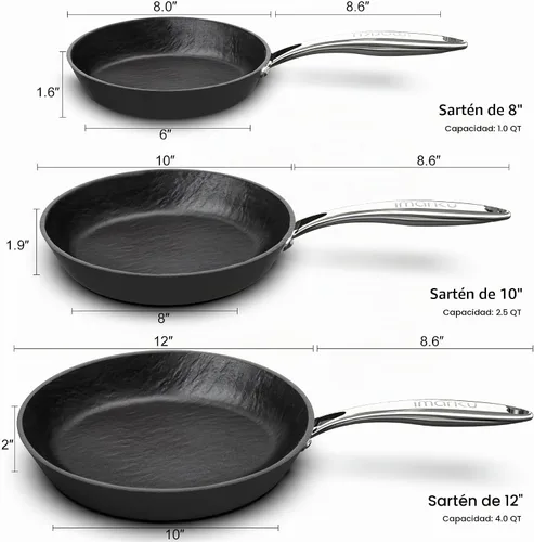Vista 3 de imarku - Sartén antiadherente con 3 piezas, sartén para tortillas con asa que no se calienta, sartén para cocinar saludablemente, libre de PFAS PFOA