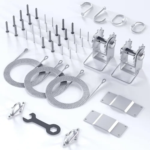 Vista 10 de Royal Shade Kits de accesorios de cables de alambre de 48 pies (12 pies x 4) para toldo rectangular / cuadrado – Metal de acero inoxidable