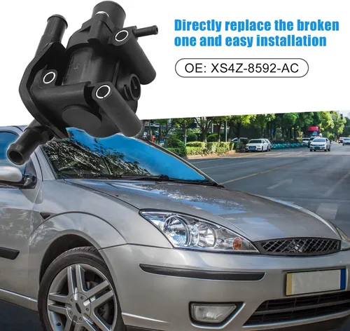 Vista 2 de Conjunto de carcasa de termostato YS4Z-8592-BD Reemplazo para Ford Focus 2000-2004 Negro