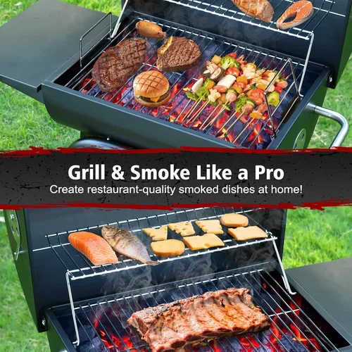 Vista 2 de Parrilla de carbón de barril: parrilla de BBQ al aire libre premium espaciosa con mesa lateral - Ideal para cocinar en el patio, asar en el patio