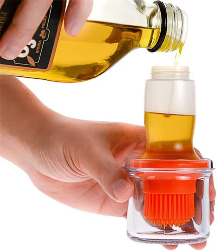 Vista 6 de AKOAK Paquete de 1 cepillo de silicona para botella de aceite de prensado con tapa, botella de salsa para hornear, aderezo, ensalada, cepillo