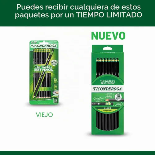 Vista 6 de Ticonderoga Lápices de madera, preafilados, 2 HB suaves, negro, 10 unidades #2 HB Soft, negro, 10 unidades, tamaño estándar, borrador de alta