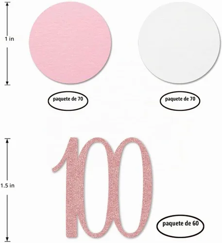 Vista 2 de Confeti de oro rosa 100, confeti número 100 con purpurina, 200 piezas de decoración de mesa de fiesta de aniversario