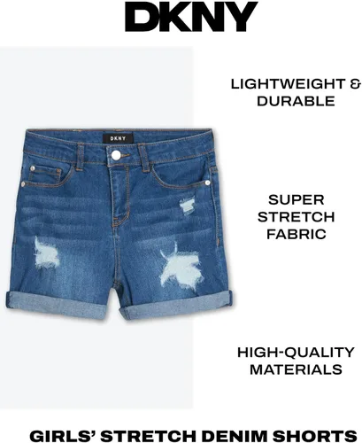 Vista 2 de DKNY Pantalones cortos de mezclilla elásticos con 5 bolsillos para niña grande