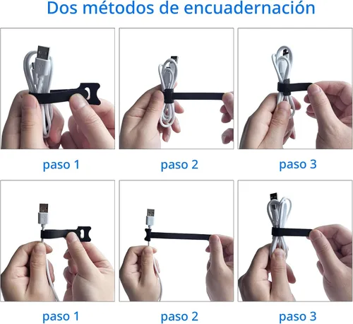 Vista 5 de 60 bridas reutilizables negras de 6 pulgadas, correas de cable ajustables multiusos, organizador de cables, gestión de cables de gancho y envoltura
