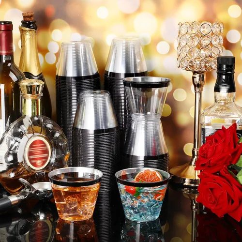 Vista 7 de Patelai 200 vasos de plástico con borde de 9 onzas, vasos de vino desechables, vasos de plástico transparente resistentes para fiestas, bodas
