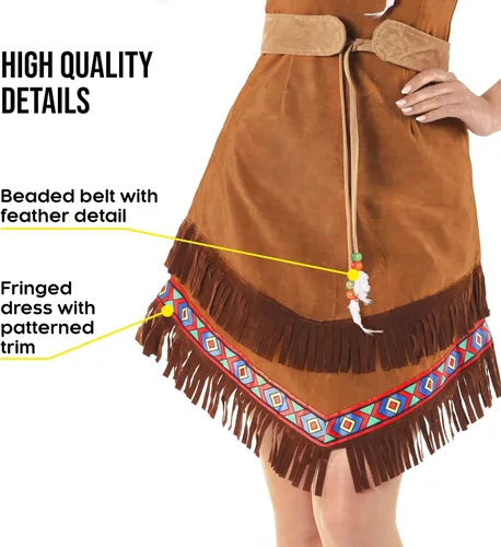 Vista 5 de fun shack Disfraz de nativo americano para mujer, disfraz de princesa de doncella, disfraz de princesa guerrera para Halloween