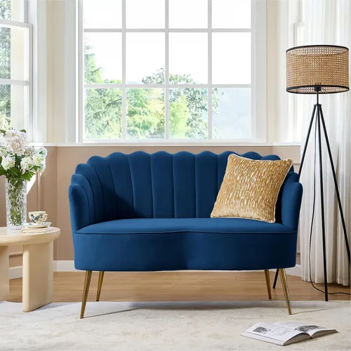 Vista 42 de HULALA HOME Silla decorativa moderna de terciopelo con respaldo en forma de concha, bonito sillón para sala de estar, dormitorio con patas doradas