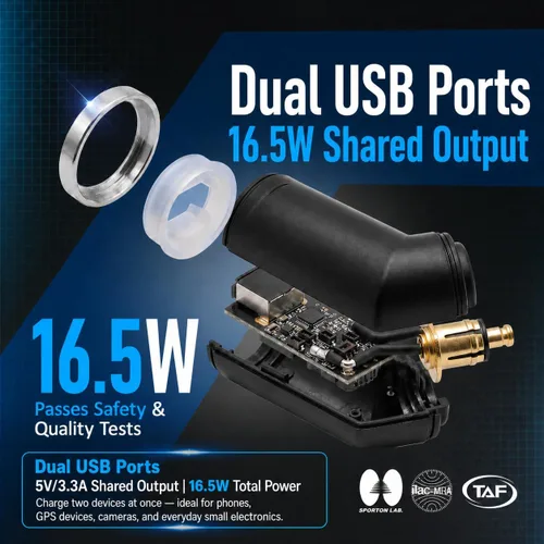 Vista 3 de Cliff Top Cargador USB DIN para motocicleta, adaptador de corriente para motocicleta de 3.3 amperios con enchufe DIN Hella, compatible con BMW