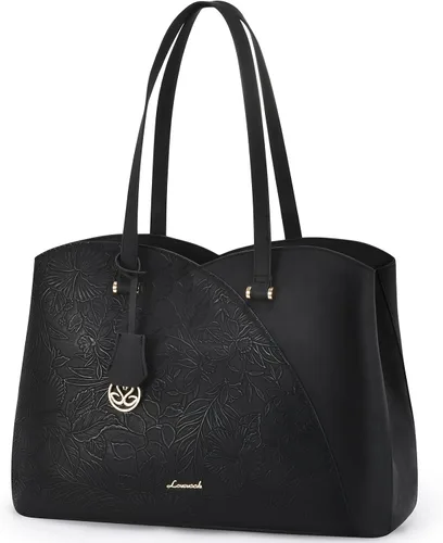 Vista 9 de LOVEVOOK Bolso de mano para laptop para mujeres, bolsos de trabajo, bolso para laptop para maestros, bolso de computadora de cuero, carteras Negro
