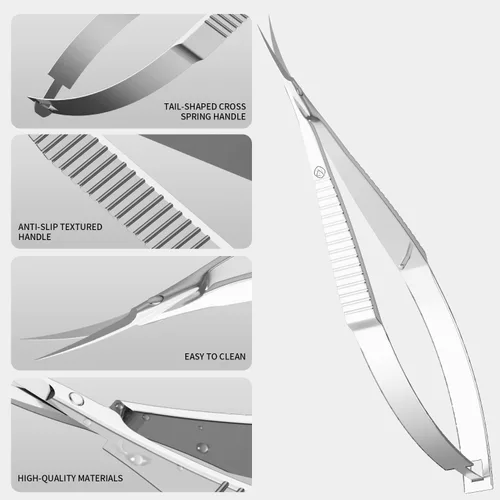 Vista 6 de ZIZZON Tijeras de cutículas extra finas curvadas profesionales precisas punta punta kit de aseo para cejas, pestañas, uñas y piel seca