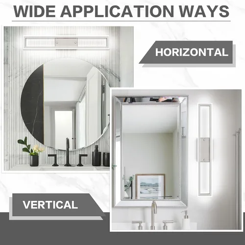 Vista 4 de Luces de tocador de níquel cepillado para baño, luces LED regulables para baño, luz de tocador moderna de 24 pulgadas, 6000 K