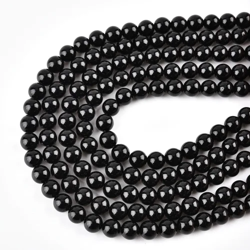 Vista 3 de Cuentas de ónix negro natural para hacer joyas, redondas de 14mm (0.55 pulgadas), piedras semipreciosas de 15 pulgadas (28 piezas/hebra)