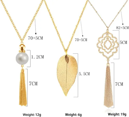Vista 4 de Juego de 3 collares largos con colgante para mujer, diseño de nudo, disco, círculo, borla