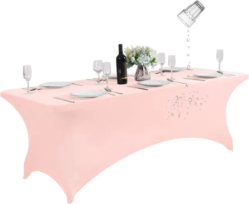 Vista 13 de SuperO - Paquete de 2 manteles de elastano impermeables para mesas de 6 pies, mantel elástico universal ajustable para fiestas, banquetes, bodas