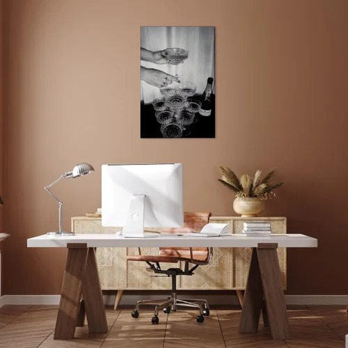 Vista 7 de Lienzo de pared en blanco y negro, cuadros modernos con copas de champán, decoración de habitación femenina, retro, vino y alcohol, imágenes
