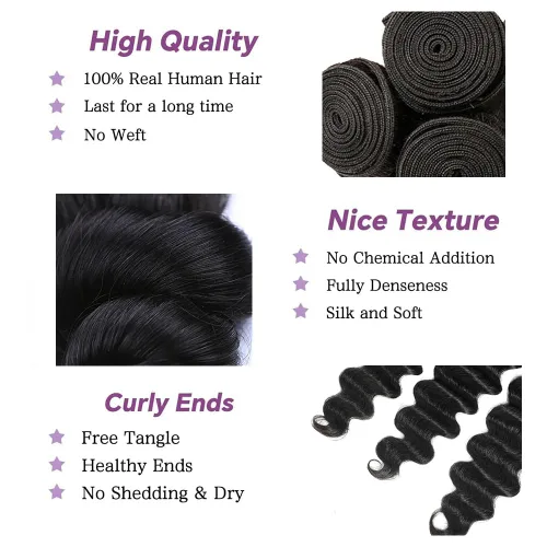 Vista 3 de 10.93 oz 28 30 32 pulgadas paquetes de cabello humano suelto onda profunda #1b Negro LD