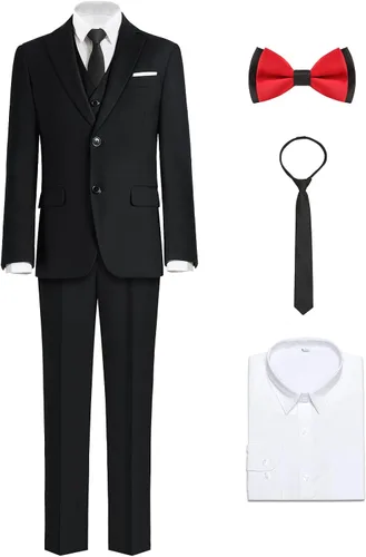 Vista 9 de ELPA ELPA Conjunto de traje formal para niños, trajes de vestir ajustados, trajes negros, trajes azules, trajes grises, conjunto con chaqueta