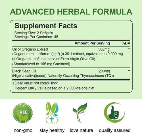 Vista 9 de BEWORD Aceite de orégano con aceite de semilla negra, 90/280/560/840 cápsulas blandas, 9000 mg por porción - Suplemento de orégano 2 en 1